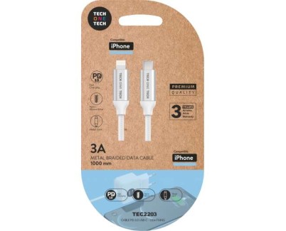 TechOneTech Cable USB-C PD 3.0 Macho a Lightning Macho 1m - Recubierto de Nylon Trenzado