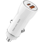 TechOneTech Cargador de Coche 1x USB-A, 1x USB-C - Salida max. 38W - Color Blanco