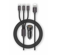TechOneTech Cargador de Coche 2x USB-A + Cable 3 en 1 MicroUSB, Lightning y USB-C - Color Negro