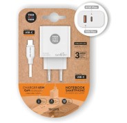 TechOneTech Cargador de Pared GaN PD 3.0 65W - Para Portatiles y Smartphones - Cable USB-C a USB-C 1m