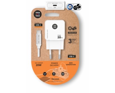 TechOneTech Cargador de Pared Ultrarr&aacute;pido GaN 20w Blanco + cable USB-C
