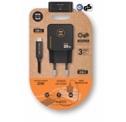 TechOneTech Cargador de Pared Ultrarrápido GaN 20W Negro + Cable USB-C