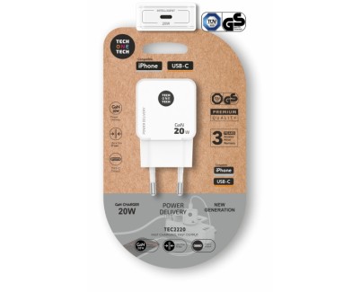 TechOneTech Cargador de Pared Ultrarr&aacute;pido GaN 20w USB-C Blanco