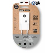 TechOneTech Cargador Doble de Pared Ultrarrápido GaN 30w USB-C+USB-A Blanco