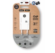 TechOneTech Cargador Doble de Pared Ultrarrápido GaN 30w USB-C+USB-A Blanco