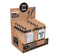 TechOneTech Ear Tech Expositor de 12 Auriculares Intraurales - Microfono Integrado - Mini Jack 3.5mm - Asistente Voz - Cable de 1.20m