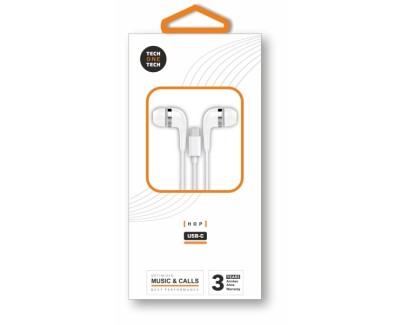 TechOneTech ear Tech Hop Auriculares Intraurales USB-C - Microfono Integrado - Cable de 1.20m - Blanco
