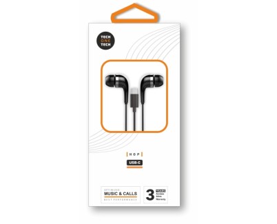 TechOneTech ear Tech Hop Auriculares Intraurales USB-C - Microfono Integrado - Cable de 1.20m - Negro