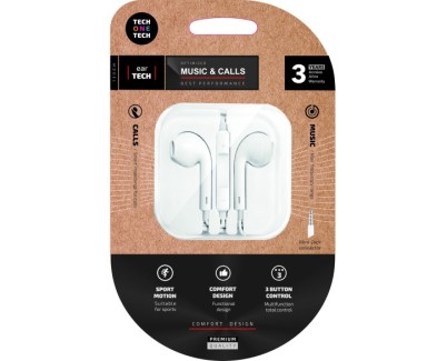 TechOneTech EearTech B&W Be Original Auriculares Intraurales - Microfono Integrado - Mini Jack 3.5mm - Cable de 1.20m - Blanco/Negro