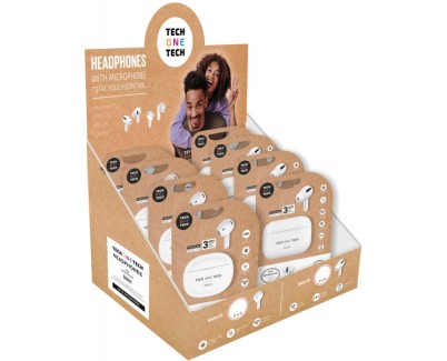 TechOneTech Expositor de 8 Auriculares Inalambricos Bluetooth TWS - Sonido HI-FI - 4 Modelos con Almohadilla y 4 Modelos sin Almohadilla - Color Blanco