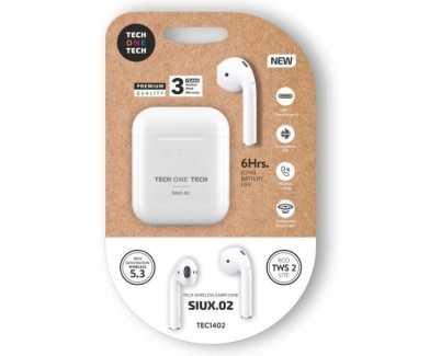 TechOneTech SIUX.02 Auriculares Inalambricos Bluetooth TWS - Hasta 20h de Reproduccion - IPX5 - Color Blanco
