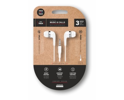 TechOneTech Soft EearTech Auriculares Intraurales - Microfono Integrado - Mini Jack 3.5mm - Cable de 1.20m - Blanco