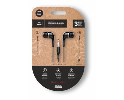TechOneTech Soft EearTech Auriculares Intraurales - Microfono Integrado - Mini Jack 3.5mm - Cable de 1.20m - Negro
