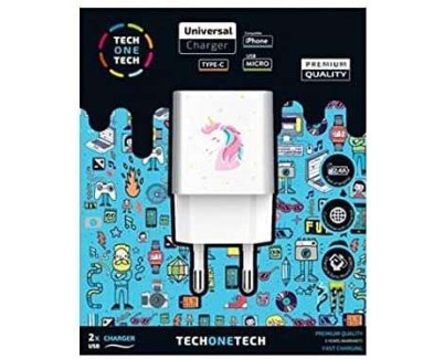 TechOneTech Unicornio Dream Cargador Doble de Pared USB-A - Alto Rendimiento