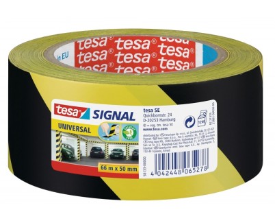 Tesa Cinta Adhesiva de Se&ntilde;alizacion 50mm x 66m - Ideal para Se&ntilde;alizar Obstaculos Permanentes - Adhesivo sin Disolventes - Color Amarillo/Negro