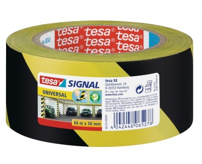 Tesa Cinta Adhesiva de Señalizacion 50mm x 66m - Ideal para Señalizar Obstaculos Permanentes - Adhesivo sin Disolventes - Color Amarillo/Negro