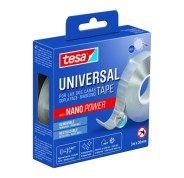 Tesa Cinta Universal de Doble Cara con Nano Power 30mm x 3 Metros - Soporta Cargas Pesadas - Puede Retirarse sin Dejar Residuos - Reutilizable - Para Interiores y Exteriores - Transparente