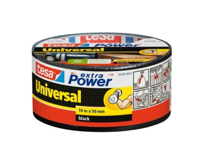 Tesa Extra Power Universal Cinta Adhesiva Americana Multiusos 50mm x 10 Metros - Fuerte Poder de Pegado - Se Rompe Facilmente con la Mano - Resistente a la Intemperie - Color Negro