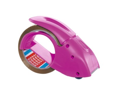 Tesa Pack\'n\'Go Pack de Precintadora + 1 Rollo de Precinto 66mm x 50 Metros - Color Rosa