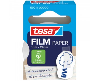 Tesa Paper Pack de 1 Cinta Adhesiva de Papel 19mm x 10 Metros - Casi Invisible en Superficies de Color Claro - Se puede Cortar con la Mano y Escribir sobre ella - Papel Certificado FSC&reg;
