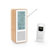 Thomson Altavoz Bluetooth con Estacion Meteorologica y Radio FM - Potencia Musical 15W - Pantalla Retroiluminada - Sonda Exterior Inalambrica - Color Madera y Blanco