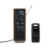 Thomson Altavoz Bluetooth con Estacion Meteorologica y Radio FM - Potencia Musical 15W - Pantalla Retroiluminada - Sonda Exterior Inalambrica - Color Madera y Negro