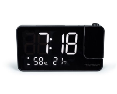 Thomson CP100T Radio Reloj Despertador - Proyeccion y Temperatura Interior - Alarma Dual - Color Negro