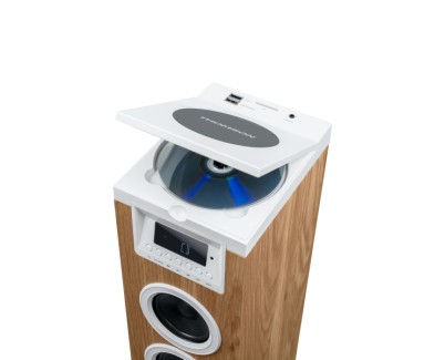 Thomson DS121CD Torre de Sonido Bluetooth 30W, Radio FM, USB, Reloj Digital, Dise&ntilde;o Madera/Blanco