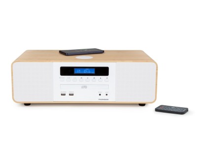 Thomson MIC201IBT Micro Cadena Bluetooth -Cargador Induccion - Potencia Musical 50W -  Color Madera/Blanco