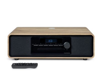 Thomson MIC300IBT Micro Cadena 60W Bluetooth 5.0 - Reproductor de CD, Radio FM, Reproductor USB (MP3) - Funcion de Carga Inalmbrica - Mando a Distancia - Color Madera/Negro