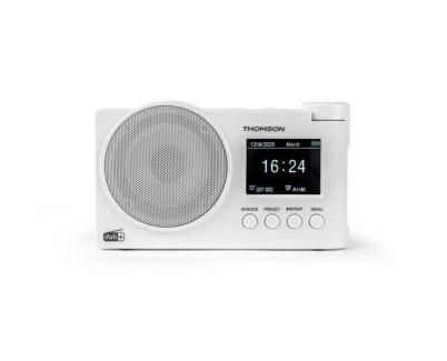 Thomson Radio FM DAB+ con Altavoz Bluetooth - 30 Memorias DAB+ y 30 Memorias FM - Actualizacion Automatica de Emisoras - Pantalla LED Retroilumiada - Color Blanco