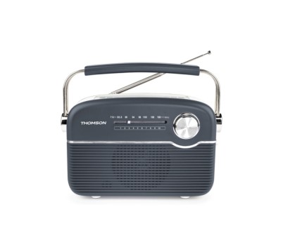 Thomson Radio Solar Portatil Retro RTS450BT - FM - Carga por Energia Solar o USB-C - Antena Telescopica - Bluetooth - Color Negro
