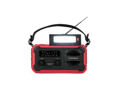 Thomson Radio Solar Portatil SOS - AM/FM - Bateria de 8000mAh - Linterna de Emergencia - 3 Modos de Carga - Funcion Powerbank - Color Rojo