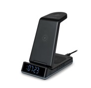 Thomson Reloj Despertador con Estacion de Carga Inalambrica para Smartphone, iWatch y Auriculares - Pantalla LCD - Luz de Noche - Color Negro
