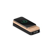 Thomson Reloj Despertador Plegable 3 en 1 - Cargadores Induccion Compatibles con Android y Apple - Cargador USB-C - Brillo Ajustable - Color Madera y Negro