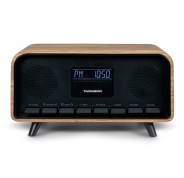 Thomson RT850BT Altavoz Retro Bluetooh - Radio Reloj Despertador - Potencia musical 30W - Color Madera/Negro