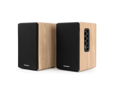 Thomson Sistema de Altavoces de Estanteria - Potencia Musical 150W - Bluetooth - Entrada Optica, USB, RCA - Mando a Distancia - Acabado Madera y Negro