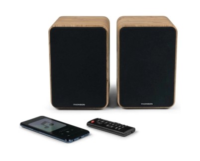 Thomson WS602DUO Altavoces 100W Bluetooth 5.0 - Entrada RCA, Optica - Mando a Distancia - Color Madera