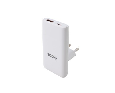 Tooq Adaptador de Viaje - Compatibilidad con EU, KR, UK - Tecnologia GaN 65W - Puerto USB-C PD y USB-A QC - Color Blanco