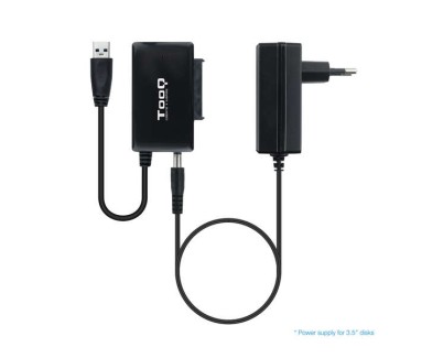 Tooq Adaptador USB 3.0 USB-A a SATA para Discos Duros de 2.5 y 3.5 con Alimentador - Color Negro