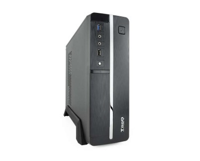 Tooq Caja Micro ATX, Mini ITX Slim - Fuente de Alimentacion 500W - 1x HDD3,5 + 1x SDD2,5 + 1x HDD5.25 - USB-2.0, USB 3.0, Mic - Color Negro