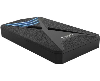 Tooq Carcasa Externa Gaming HDD/SDD 2.5\" hasta 9.5mm SATA USB 3.0/3.1 Gen 1 - Iluminacion LED Azul - Sin Tornillos - Color Negro