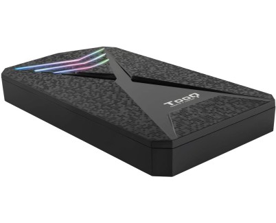 Tooq Carcasa Externa Gaming HDD/SDD 2.5\" hasta 9.5mm SATA USB 3.0/3.1 Gen 1 - Iluminacion LED RGB - Sin Tornillos - Color Negro