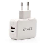 Tooq Cargador de Pared USB 2.0, USB-C - Color Blanco