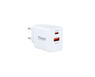 Tooq Cargador de Pared USB 3.0 18W, USB-C 20W - Carga Rapida - Color Blanco