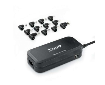 Tooq Cargador Universal Automatico para Portatil 90W - 2x USB - 12 Adaptadores - Voltaje 12-20V