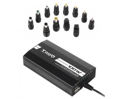 Tooq Cargador Universal para Portatil 100W - USB - 12 Adaptadores - Voltaje 12-24V - Indicador LED
