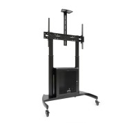 Tooq Narnia Soporte de Suelo con Ruedas para Pantallas de 60-100\" - Armario Inferior y Bandeja Superior Regulable para Webcam - Ruedas con Sistema de Bloqueo - Peso Max 100kg - VESA Max 1000x600 - Color Negro