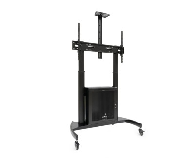 Tooq Narnia Soporte de Suelo con Ruedas para Pantallas de 60-100\" - Armario Inferior y Bandeja Superior Regulable para Webcam - Ruedas con Sistema de Bloqueo - Peso Max 100kg - VESA Max 1000x600 - Color Negro