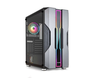 Tooq Nightcity Caja Semitorre Gaming EATX/ATX/Micro-ATX/Mini-ITX - Panel Lateral Cristal Templado - Tamaño Disco Soportado 3.5\", 2.5\" - USB3.0, 2.0, Audio HD - 2 Ventiladores 120mm ARGB Incluidos - Soporta Refrigeracion Liquida - Color Negro/Gris